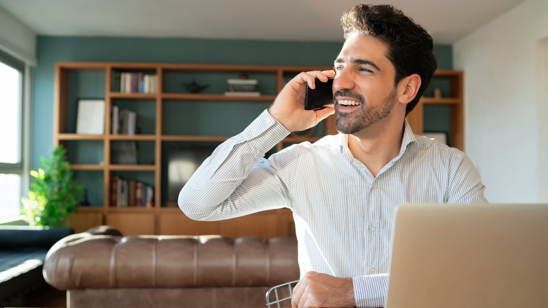 man working from home office